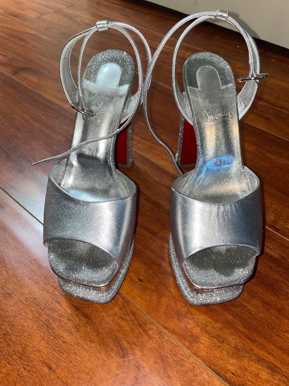 Christian louboutin silver platforms size 39
